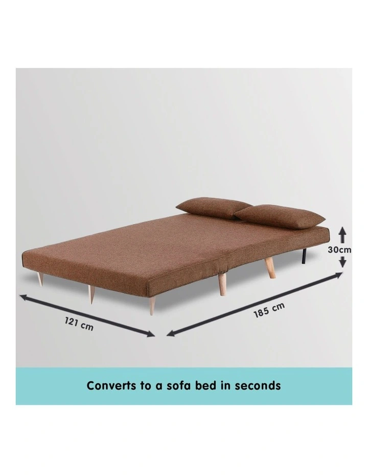 2-Seater Adjustable Sofa Bed Lounge Faux Linen - Brown image 4