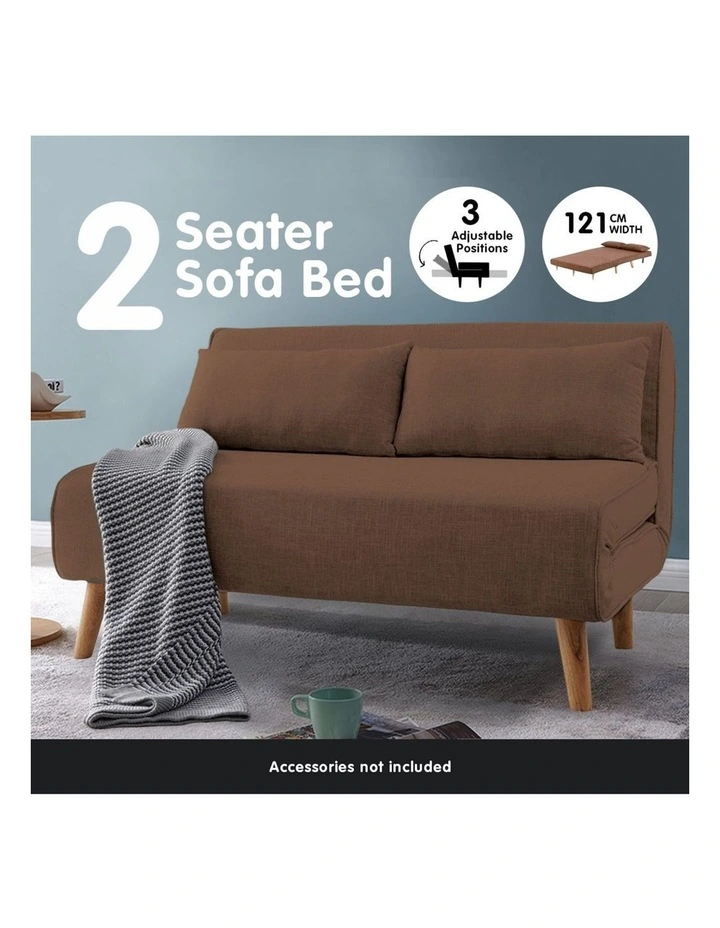2-Seater Adjustable Sofa Bed Lounge Faux Linen - Brown image 6