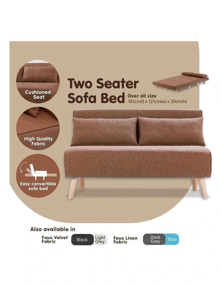 2-Seater Adjustable Sofa Bed Lounge Faux Linen - Brown image 7