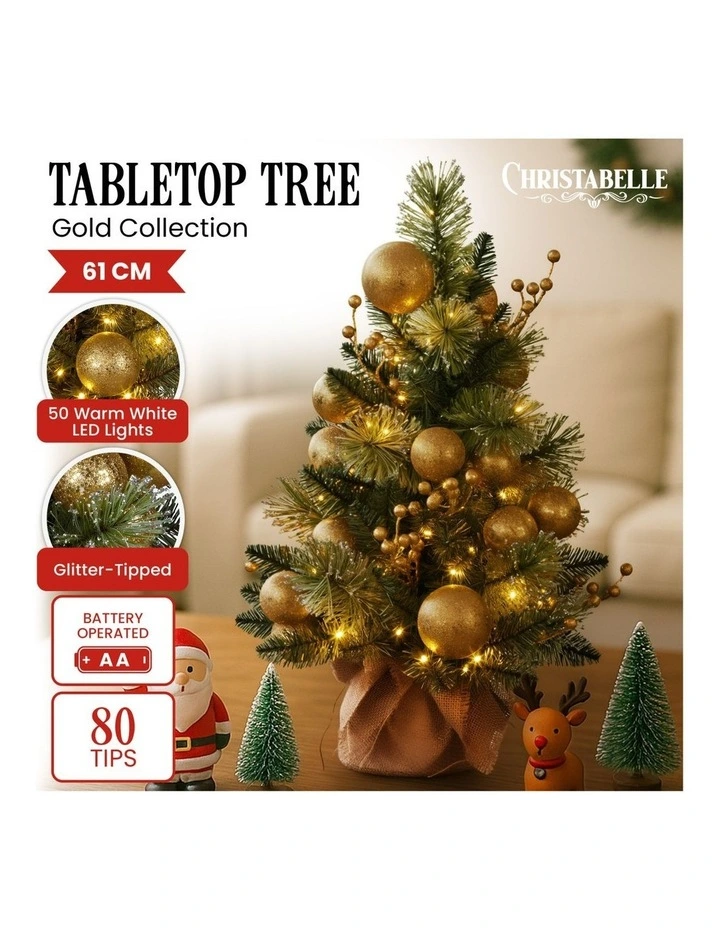 61cm Battery-Operated Christmas Tree Warm Lights LED Table Top Gold image 3
