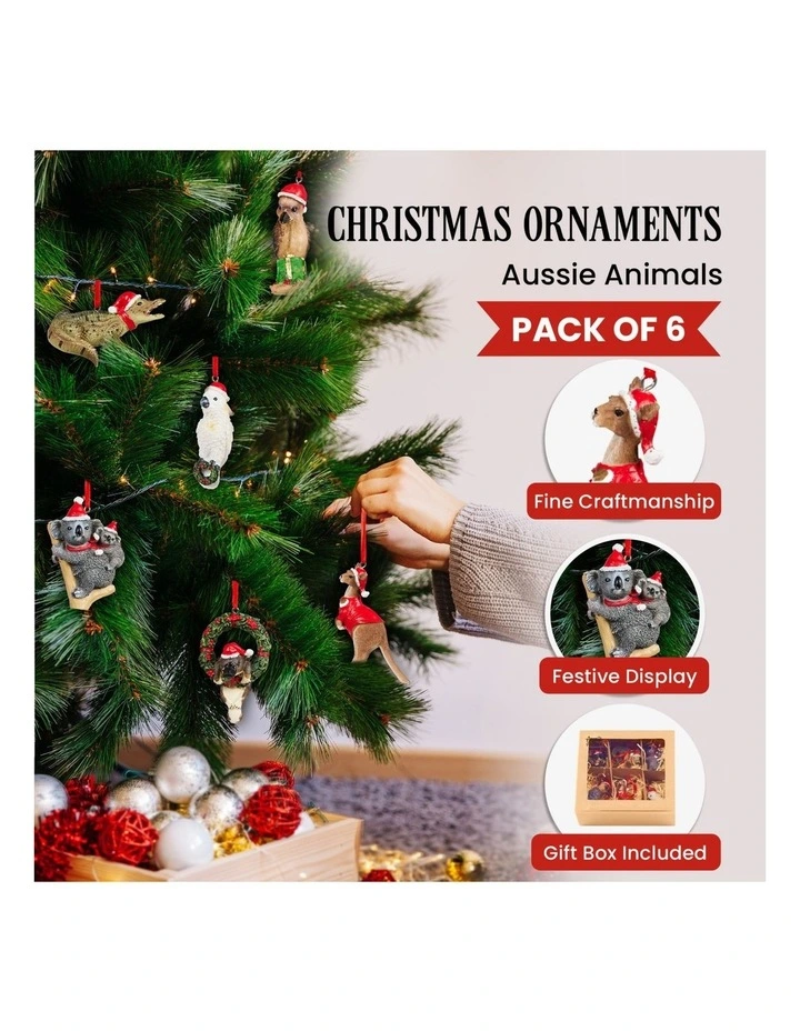 Box of 6 Assorted Aussie Animals Christmas Tree Decorations image 1