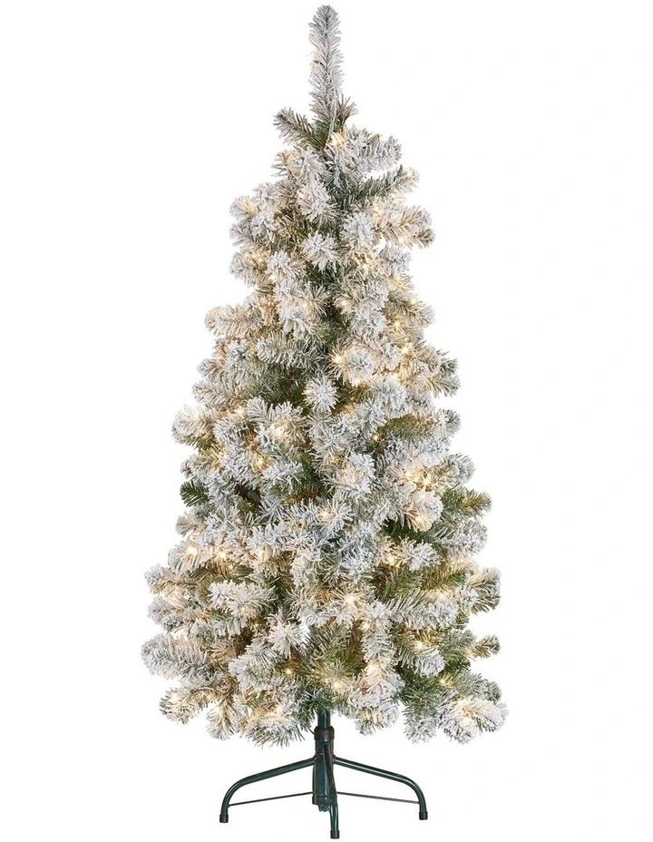 4.5ft - (137cm) Snowy Slimline Christmas Tree with LED Lights image 1