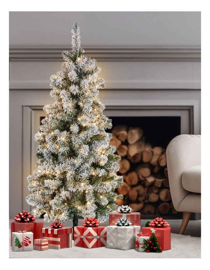 4.5ft - (137cm) Snowy Slimline Christmas Tree with LED Lights image 5