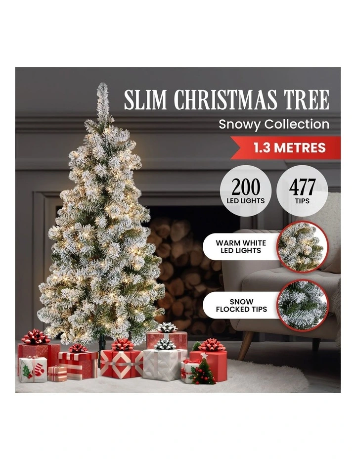 4.5ft - (137cm) Snowy Slimline Christmas Tree with LED Lights image 6