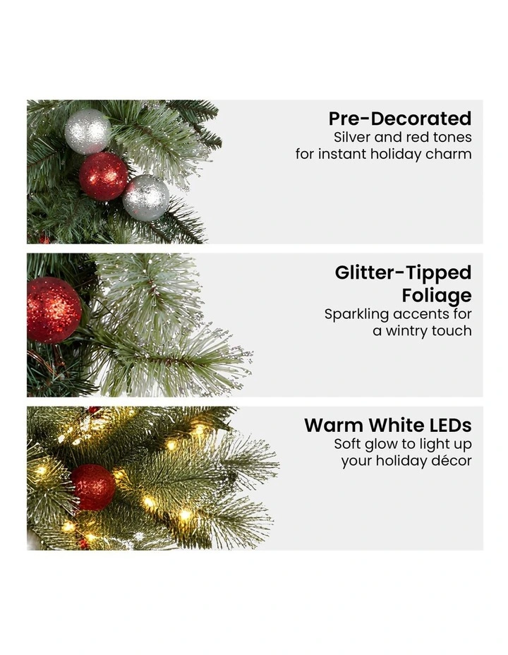 61cm Christmas Wreath with LED Lights Baubles Berries Red Silver Front Door Decoration image 4