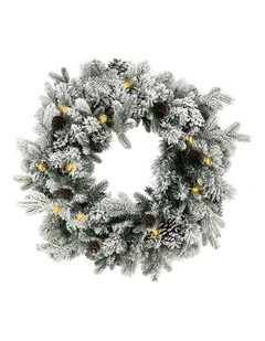 Christabelle 61cm Snowy Christmas Wreath with LED Lights Dorchester Pine Cones Front Door