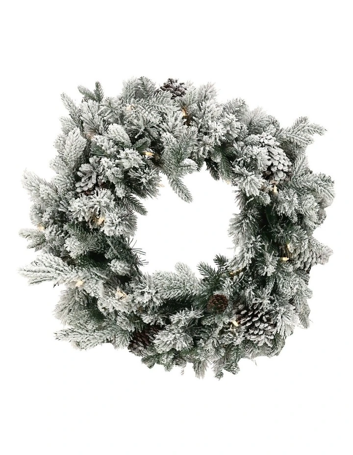 Christabelle 61cm Snowy Christmas Wreath with LED Lights Dorchester Pine Cones Front Door image 2