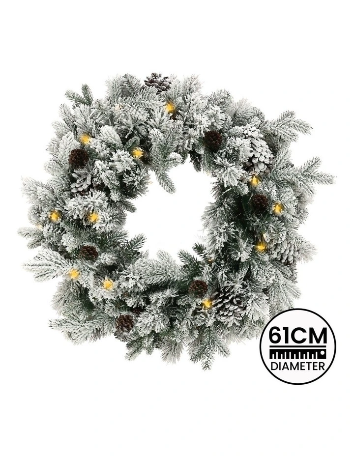Christabelle 61cm Snowy Christmas Wreath with LED Lights Dorchester Pine Cones Front Door image 3