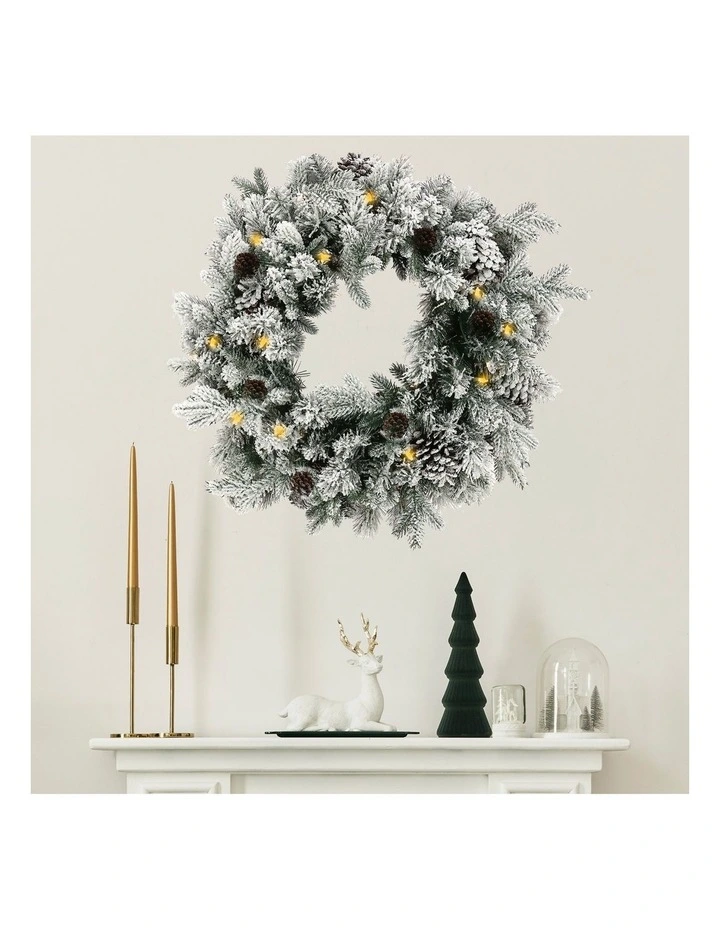 Christabelle 61cm Snowy Christmas Wreath with LED Lights Dorchester Pine Cones Front Door image 5