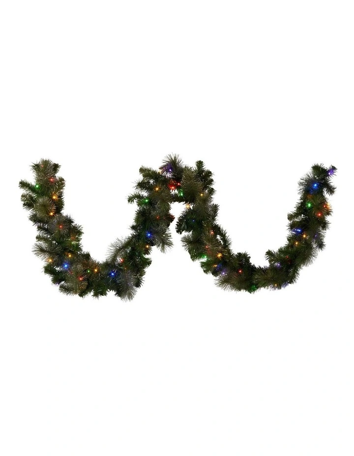 2.7m Christmas Garland with LED Lights Glittery Gold Pine Mantle Decoration Ornament image 1