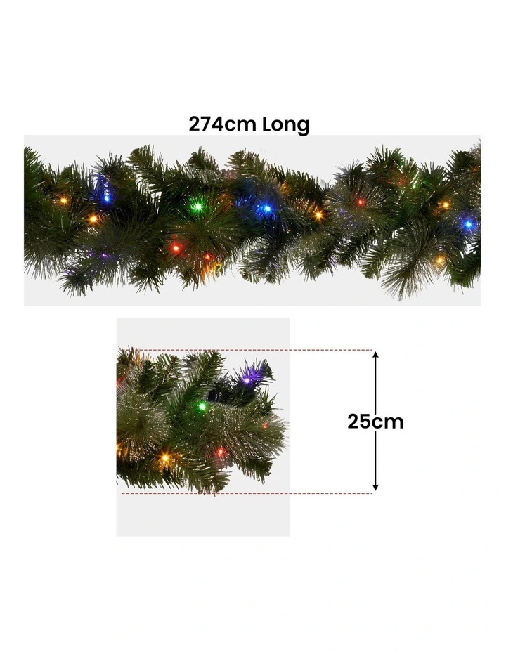 2.7m Christmas Garland with LED Lights Glittery Gold Pine Mantle Decoration Ornament image 3
