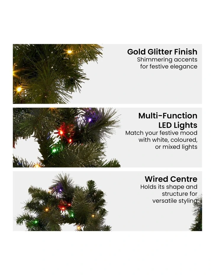 2.7m Christmas Garland with LED Lights Glittery Gold Pine Mantle Decoration Ornament image 4