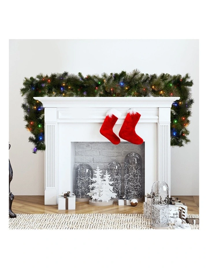 2.7m Christmas Garland with LED Lights Glittery Gold Pine Mantle Decoration Ornament image 7