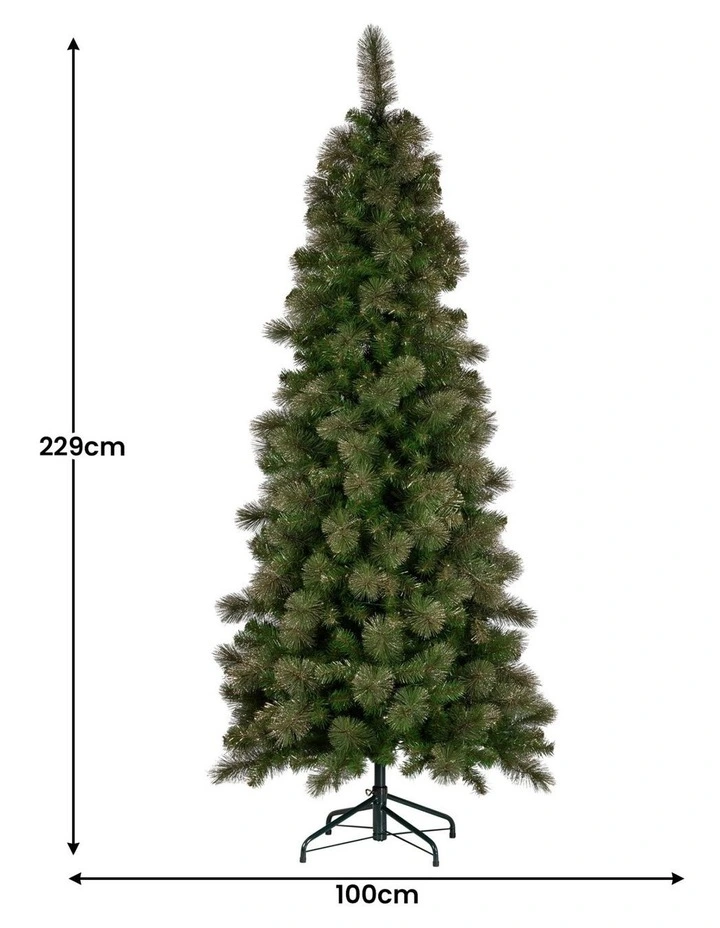 7.5ft Christmas Tree Slim Glittery Gold Pine LED Lights Xmas Decor image 3