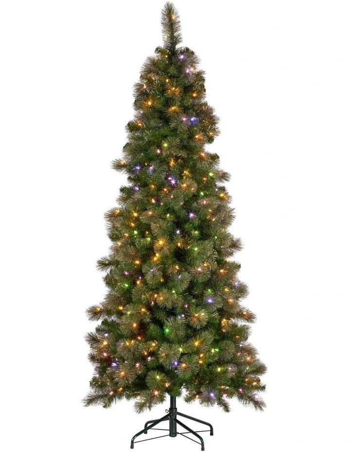 7.5ft Christmas Tree Slim Glittery Gold Pine LED Lights Xmas Decor image 5
