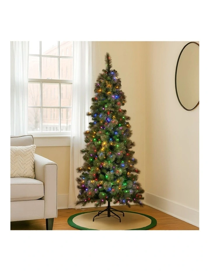 7.5ft Christmas Tree Slim Glittery Gold Pine LED Lights Xmas Decor image 7