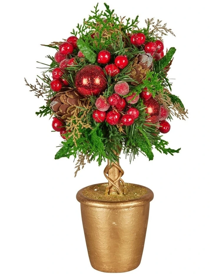 36cm Christmas Tabletop Topiary with Berries Baubles & Pine Cones image 1