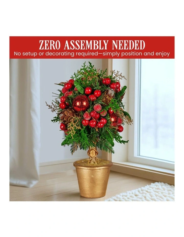 36cm Christmas Tabletop Topiary with Berries Baubles & Pine Cones image 2