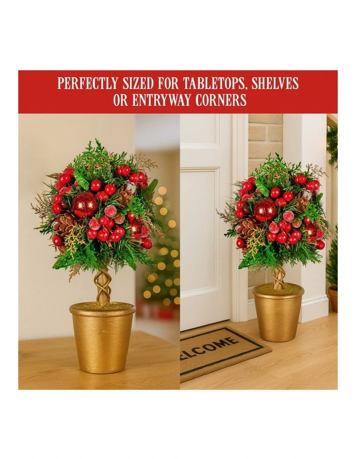 36cm Christmas Tabletop Topiary with Berries Baubles & Pine Cones image 3