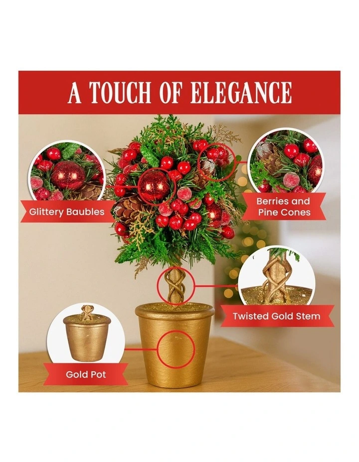 36cm Christmas Tabletop Topiary with Berries Baubles & Pine Cones image 4