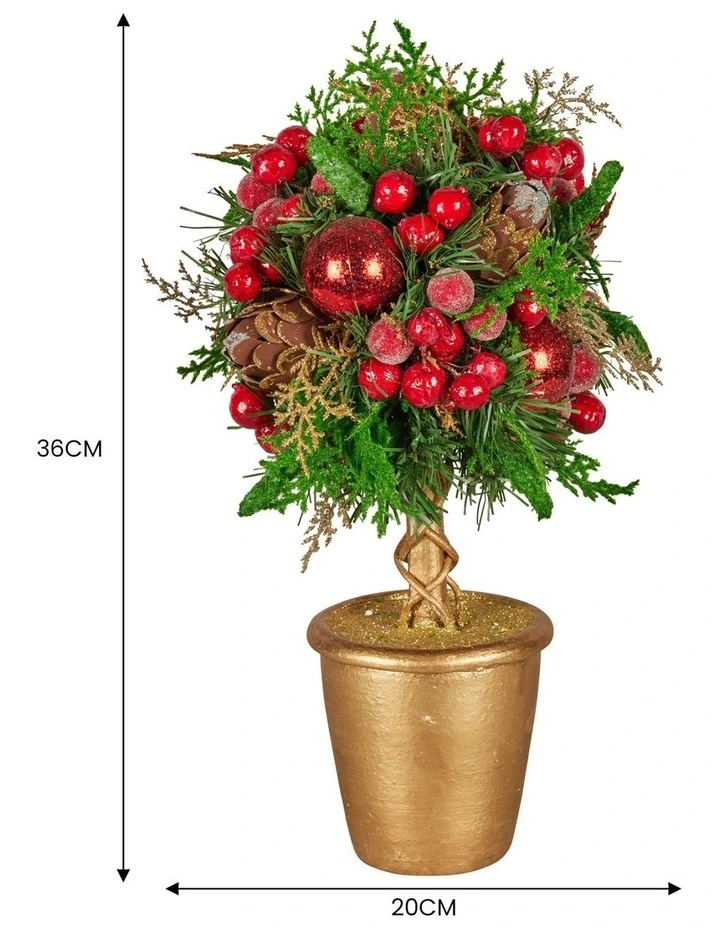36cm Christmas Tabletop Topiary with Berries Baubles & Pine Cones image 7