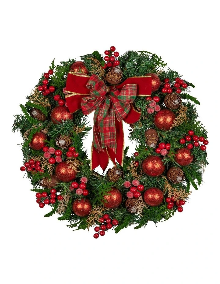 Christabelle Stunning 71cm Christmas Wreath Lush Red Baubles Berries Pine Cones and Bow Front Door image 1