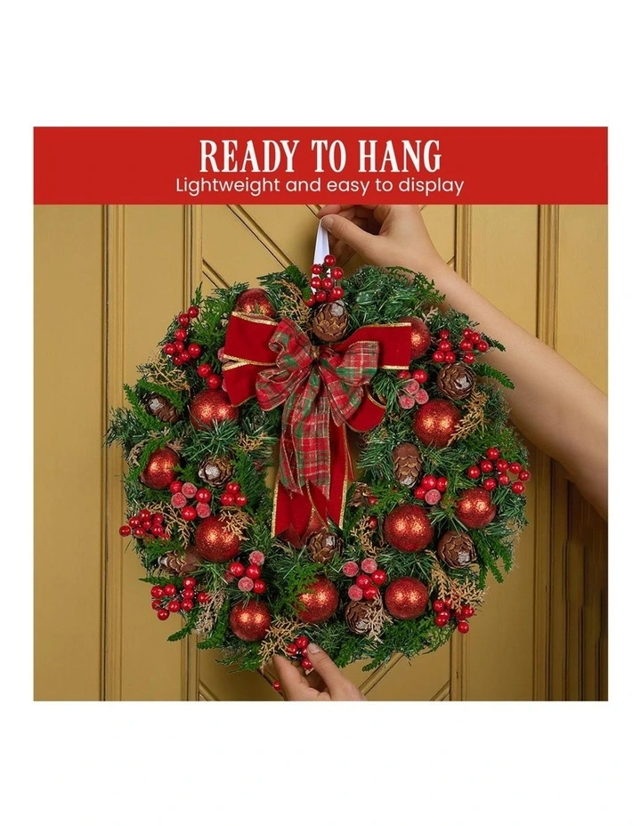 Christabelle Stunning 71cm Christmas Wreath Lush Red Baubles Berries Pine Cones and Bow Front Door image 2