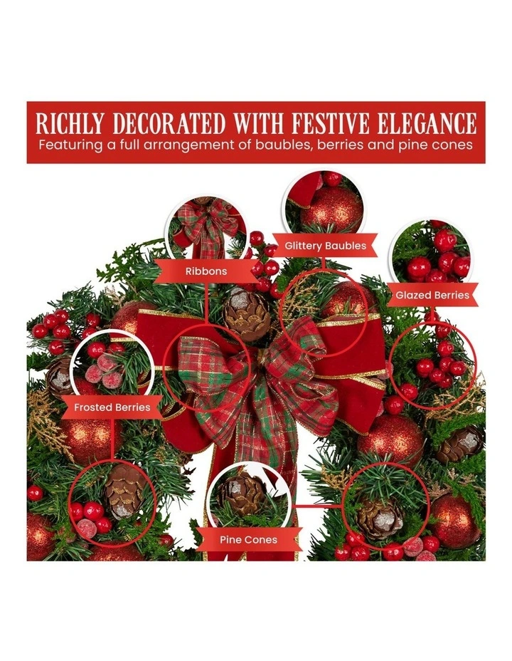 Christabelle Stunning 71cm Christmas Wreath Lush Red Baubles Berries Pine Cones and Bow Front Door image 4