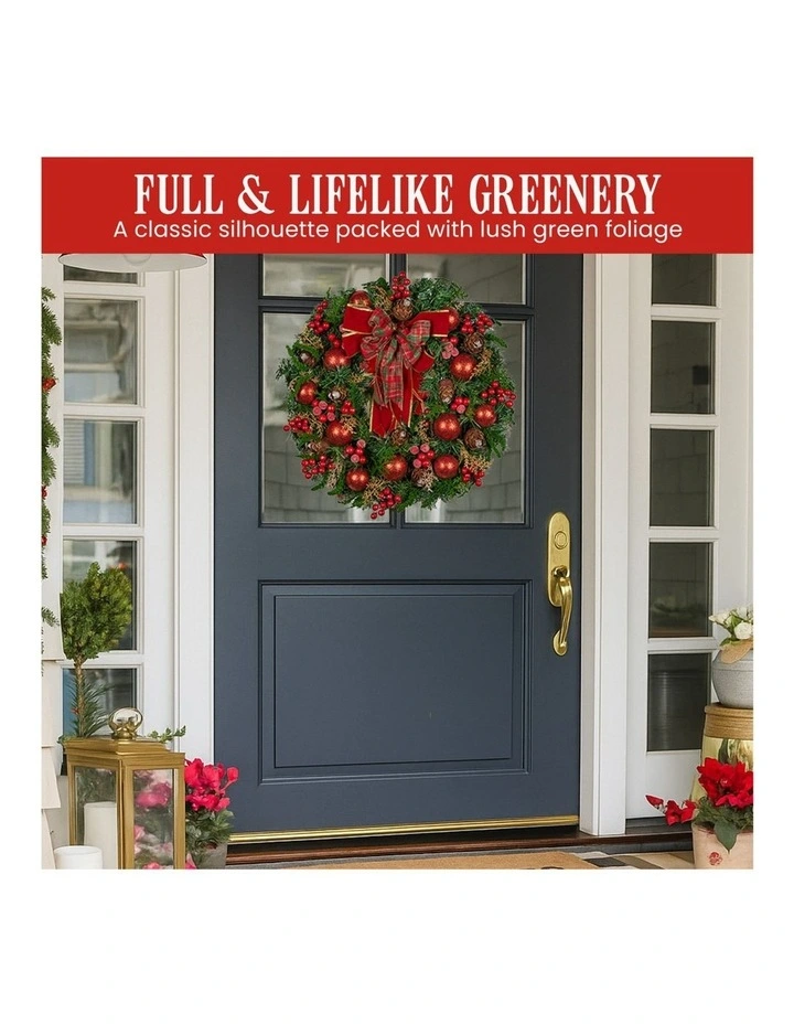 Christabelle Stunning 71cm Christmas Wreath Lush Red Baubles Berries Pine Cones and Bow Front Door image 5