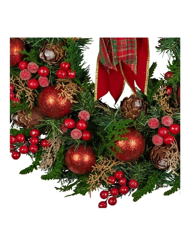 Christabelle Stunning 71cm Christmas Wreath Lush Red Baubles Berries Pine Cones and Bow Front Door image 6