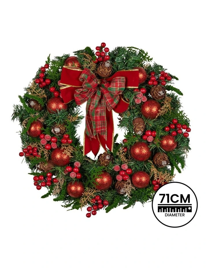 Christabelle Stunning 71cm Christmas Wreath Lush Red Baubles Berries Pine Cones and Bow Front Door image 7