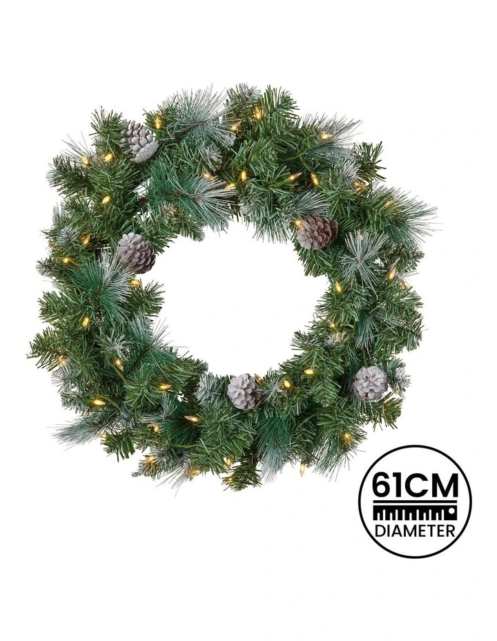 61cm Christmas Wreath Bayville Pine with LED Lights Front Door Decoration Ornament image 3