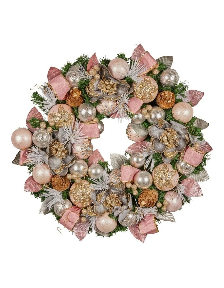 Christabelle 71cm Christmas Wreath Pink Front Door Decoration image 1