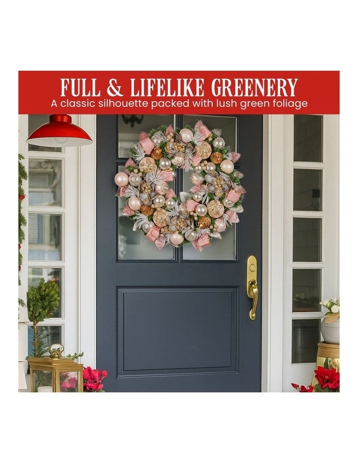 Christabelle 71cm Christmas Wreath Pink Front Door Decoration image 4