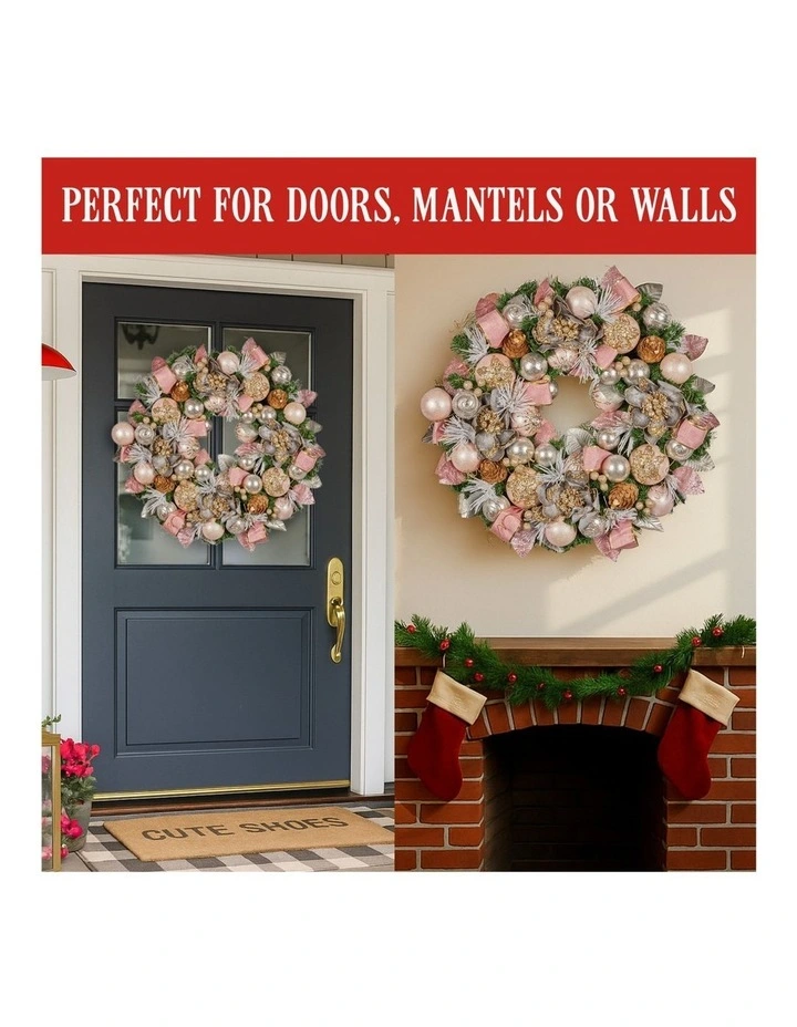 Christabelle 71cm Christmas Wreath Pink Front Door Decoration image 6