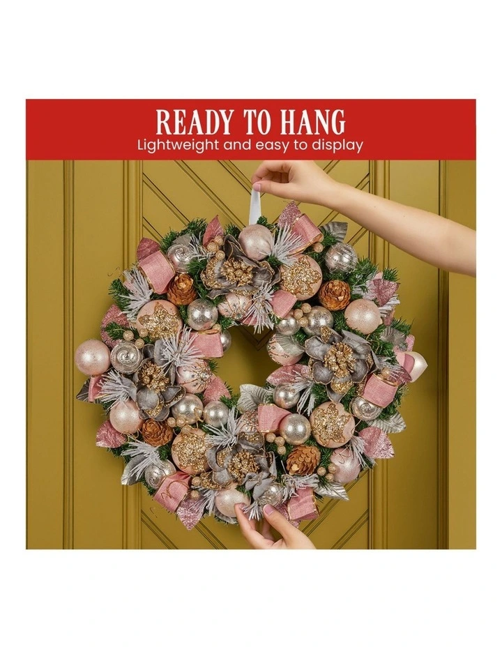 Christabelle 71cm Christmas Wreath Pink Front Door Decoration image 7