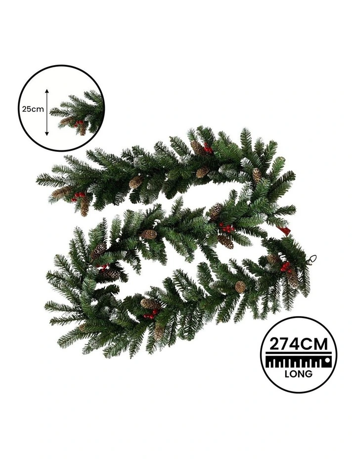 2.7m Christmas Garland with Pine Cones & Berries Pine Tree Decoration Ornament image 3