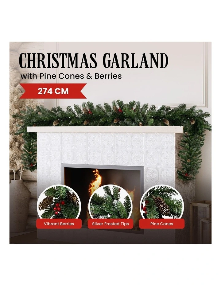 2.7m Christmas Garland with Pine Cones & Berries Pine Tree Decoration Ornament image 6