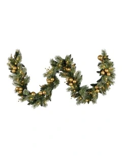 2.7m Christmas Garland with Gold Baubles and LED Lights Mantle Decoration Ornament