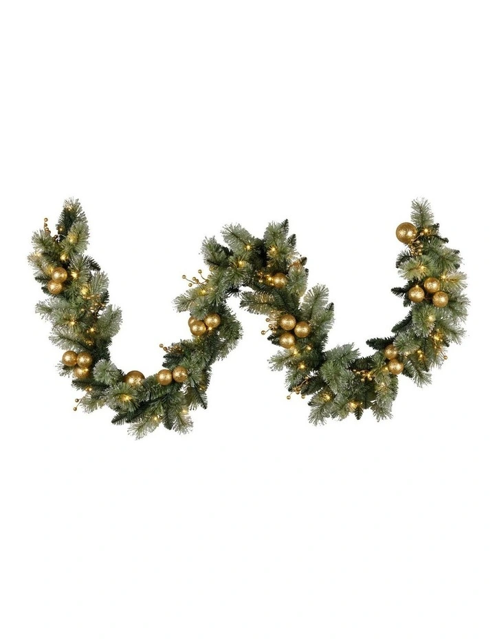 2.7m Christmas Garland with Gold Baubles and LED Lights Mantle Decoration Ornament image 1