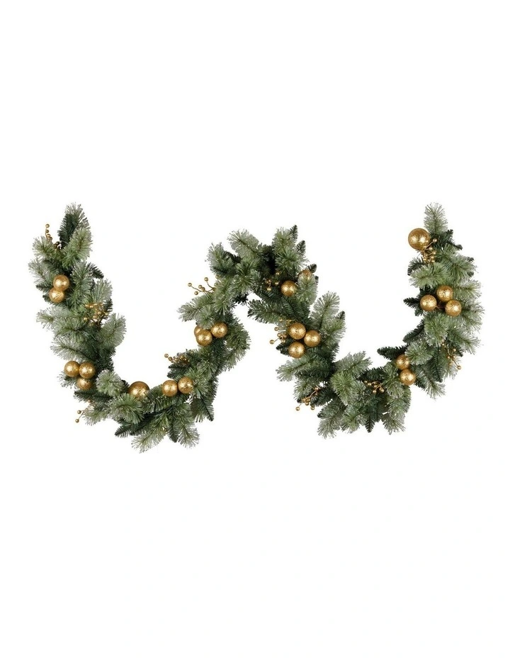 2.7m Christmas Garland with Gold Baubles and LED Lights Mantle Decoration Ornament image 2