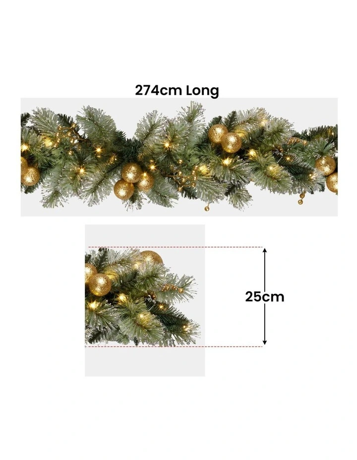 2.7m Christmas Garland with Gold Baubles and LED Lights Mantle Decoration Ornament image 4