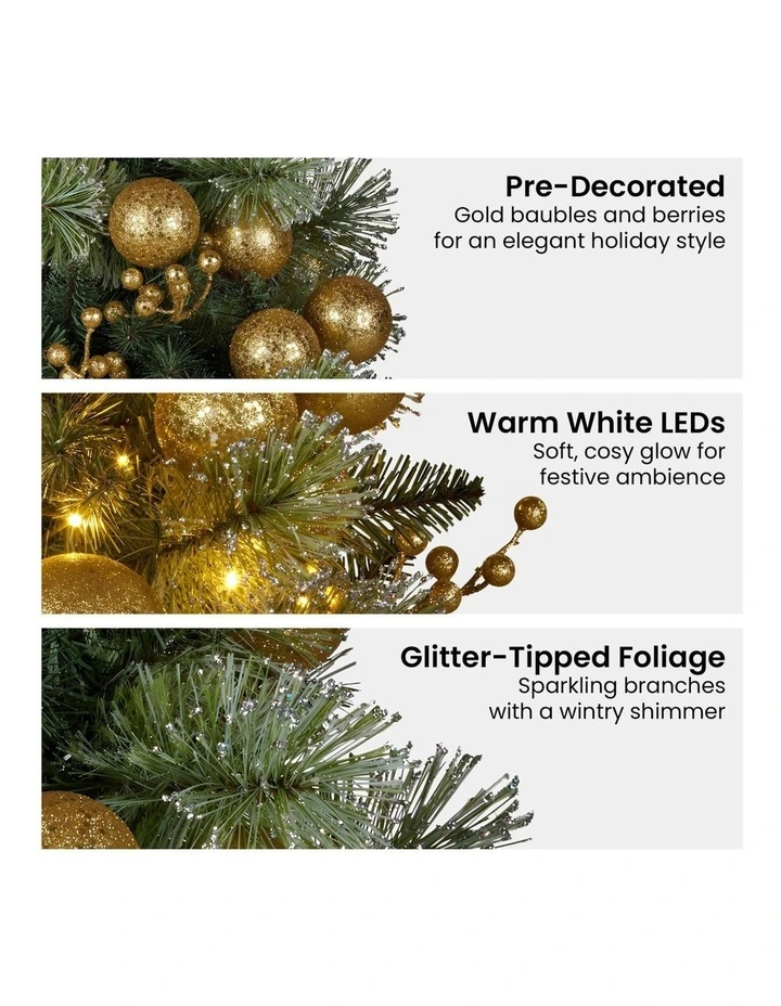 2.7m Christmas Garland with Gold Baubles and LED Lights Mantle Decoration Ornament image 5