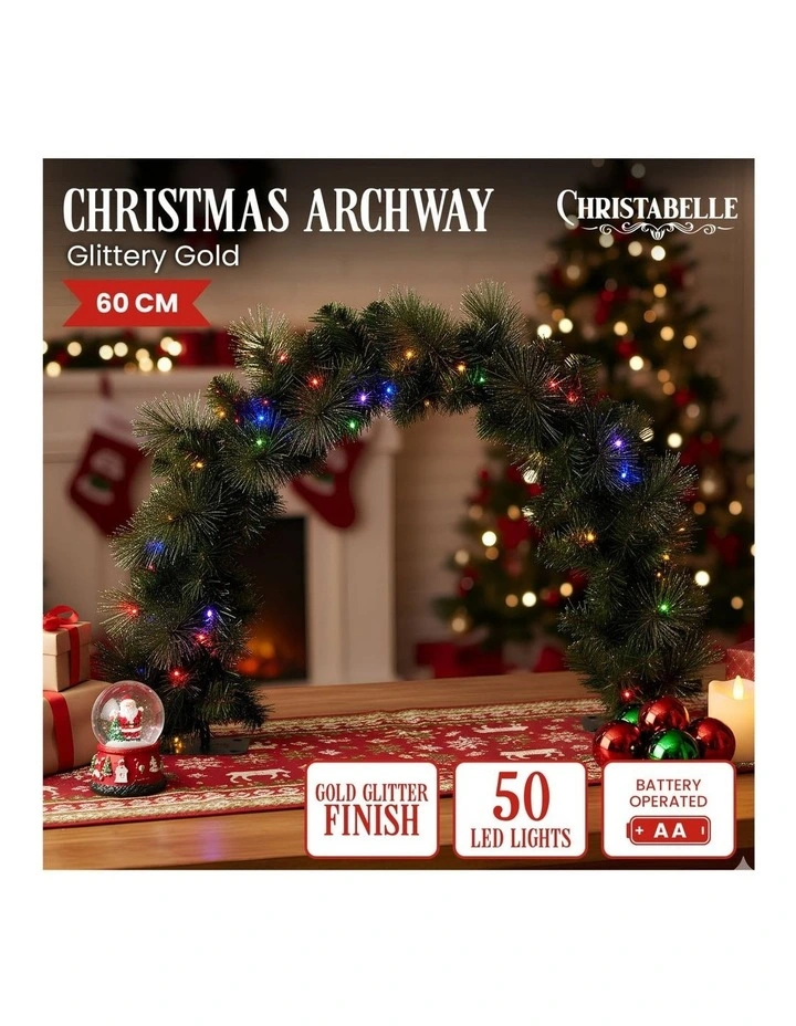 60cm Tabletop Christmas Archway Garland with LED Lights Gold Mantle Decoration Ornament image 2