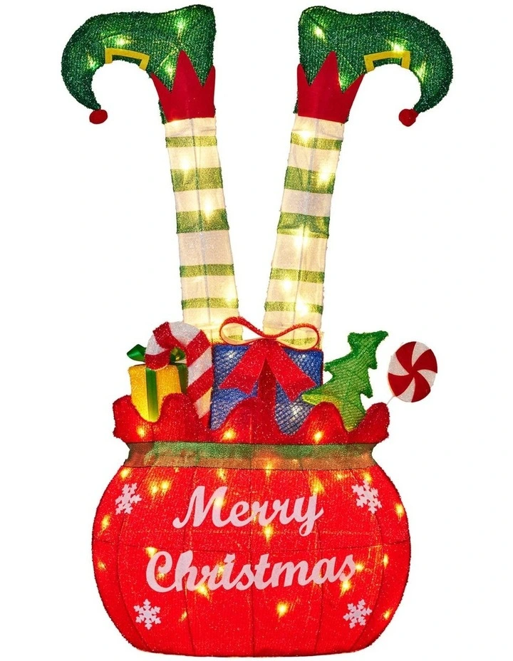 Christabelle Elf in Gift Sack Christmas Display Warm White LED Lights 86cm Decoration Yard Lawn image 1