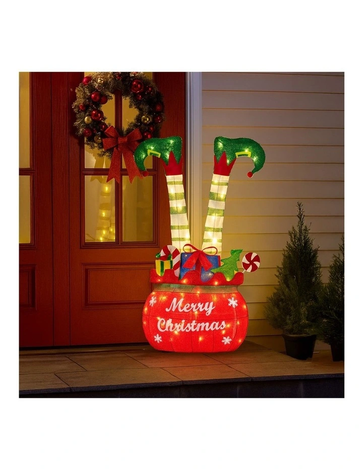 Christabelle Elf in Gift Sack Christmas Display Warm White LED Lights 86cm Decoration Yard Lawn image 7