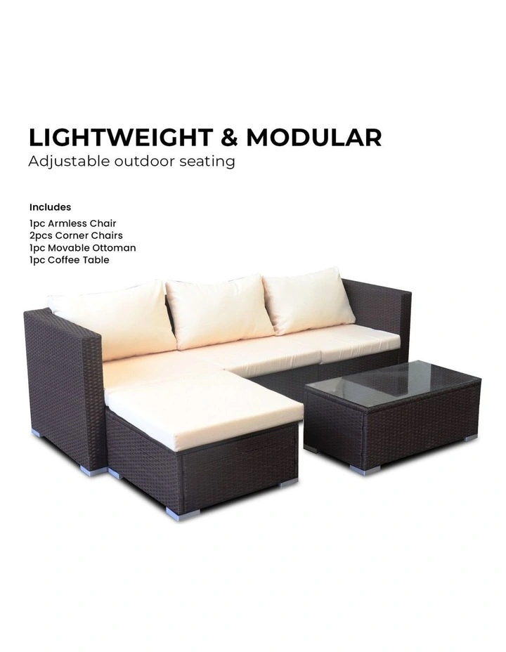 5pc Modular Outdoor Lounge Set PE Rattan - Brown image 3