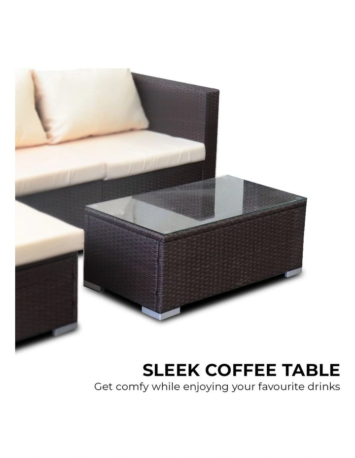 5pc Modular Outdoor Lounge Set PE Rattan - Brown image 5