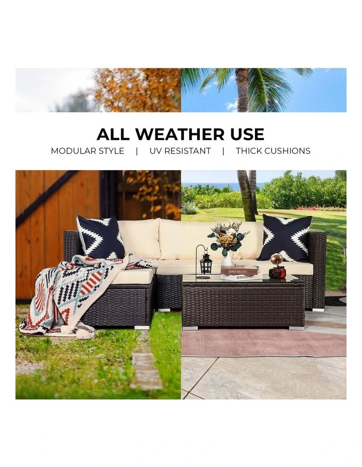 5pc Modular Outdoor Lounge Set PE Rattan - Brown image 6