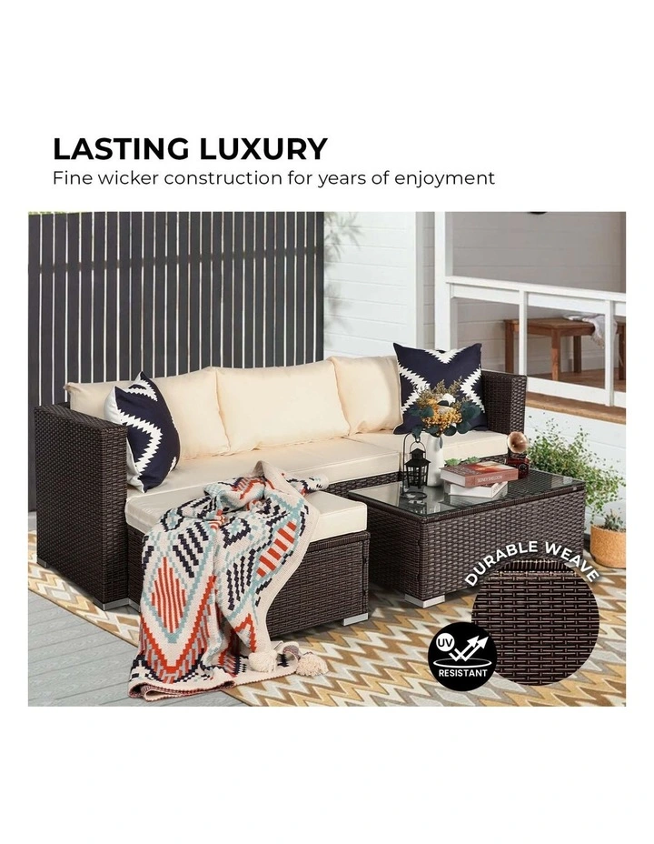 5pc Modular Outdoor Lounge Set PE Rattan - Brown image 7
